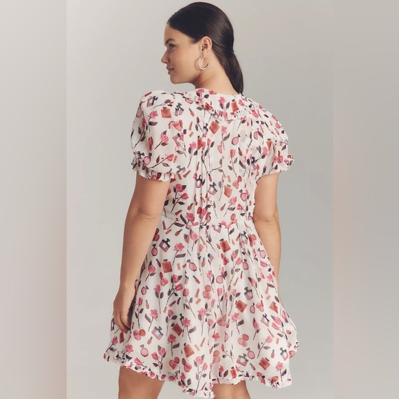 NWT! Anisa Makhoul x Maeve Puff-Sleeve Collared Bow-Front Pleated Mini Dress 🔮 - Picture 7 of 10